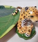 Lynn Chase Exotic Design Jaguar Jungle Serving Platter Double Handle Gold Accent