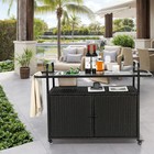 Outdoor Bar Table  Wicker Bar Cart With Cabinet  Patio Serving Cart For Garden