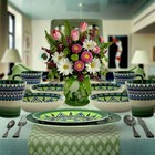 16 Piece Dinnerware Set  Durable Stoneware vibrant Green And Multicolor bohemian