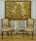 Superb Vintage French Verdure Woven Tapestry Wall Hanging  Bucolic Rural Scene
