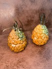 Set Of 2 Vintage Hand Carved Wooden Pineapples Leather Stems 6    Tall