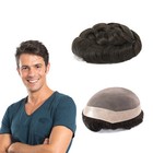 Durable Fine Mono Mens Toupee Human Hair Replacement System Lace Poly Hairpiece