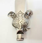 Antique Sterling Silver Baby Rattle Whistle W  Bells Repousse Cherubs