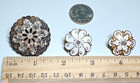 Three Antique Floral Metal Shank Buttons With Enamel Accents I296
