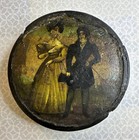 Antique 18th-19th C Paper Mache Snuff Box Hand Painted Biedermeier regency Era