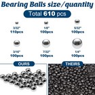 Ball Bearings 610 Pcs 6 Size Assorted Loose Bearing Balls 3 32  1 8  5 32  3 16 