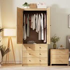 For Bedroom Wood Clothing Storage Cabinet With 3 Drawers Armoire Wardrobe Closet