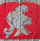 Vintage Michel Paris Scarf 30  X 30  Red Baroque Helmet Print Square Silk Look