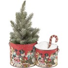 Primitives By Kathy Retro Snowman Bucket Set 2 Holiday Christmas Vintage Look