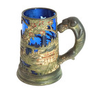 1940 s Beer Stein Cobalt Blue Glass W Metal Wrap Japan Scenery Dog Handle Rare