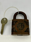 Yale Iron Bronze 3 1 2  Padlock Barrel Key Lock Antique  Working Coded Key 13972