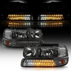 Acanii - For 1999-2002 Chevy Silverado 00-06 Suburban Smoked Headlights W led   