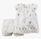 Carter s Baby Girl 2 Piece Set Blouse Top Shorts White Gold Summer Set 3m