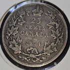 1904 Canada 25 Cents  925 Silver Coin  Km 11 Key Date