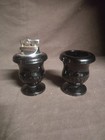 Vtg Chrome Plated Black Glass Urn Shaped Table Lighter W  Urn Ashtray 
