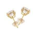 14k Solid Yellow Gold And Round Cubic Zirconia Cz Solitaire Basket Stud Earrings