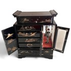 Vintage Japanese Black Lacquer Jewelry Box Geisha Condition Issues Read Details