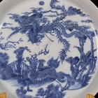 Chinese Blue white Porcelain Kylin Paying Homage To The Phoenix Plate 3293