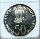 1974 India Silver 50 Rupees Planned Families Ms 66 Scarce High Grade Beauty