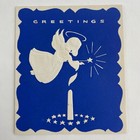 Vintage Mid Century Christmas Greeting Card Embossed Angel Girl Sings Blue Stars