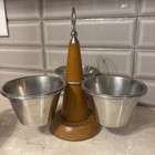 Vtg Rostfritt St  l Mcm Swedish Condiment Caddy Lazy Susan Wood   Stainless Steel