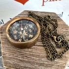 Antique Finish Open Face Brass Compass W  27  Chain  Old Pocket Style  Necklace