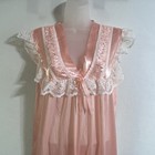 Vintage Danni New York Peach Nightgown M Satin Lace Nylon Long Cottagecore