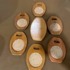 Mid Century Modern  Vintage Wood Coaster Set With Holder  7 Pieces  Taiwan Made