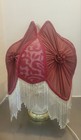 Victorian Style Lamp Shade Mauve Rosettes floral Fabric Glass Beaded Fringe