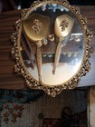 Vintage Gold Plated Vanity Set Hand Mirror Brush Large Tray  Hollywood Regency
