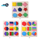 Wooden Montessori Geometric Shapes Puzzle Sorting Math Blocks Kids Preschool Edu