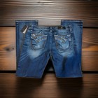 Miss Me Boot Cut Jeans Womens 34x34 Blue Med Wash Embellished Rhinestone Bootcut
