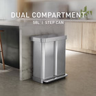 Simplehuman 58 Liter Kitchen Dual Compartment Recycling Trash Can Stainless