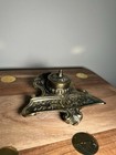 Antique Ornate Footed Victorian Brass Ink Well England Stamped Into Brass