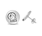 Fabulous Moon Wolf Engraved Round Disc Stud Earrings 10k White Gold Plated