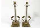 Vintage Brass   Crystal Candleholders Mcm Hollywood Regency Ornate W Angels