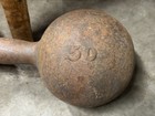 Vintage 50 Lbs Dumbbell Embossed 50 Globe Head Cast Iron Strongman Weight