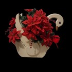 Large Wooden Swan  Planter With Faux Poinsetta  Cottage Core Decor 15    X 9   