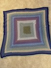 Handmade Crocheted Granny Square Afghan  Blanket Throw Blue  Green  Purple 50x50