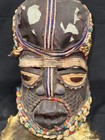 Antique Quality Carved African Tribal Kuba Bwoom Mask Helmet Fur Beard leather