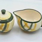 Vintage Vernonware Gingham Green Hand Painted Creamer And Sugar Bowl Set 1950s