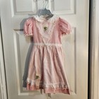 Vintage Bryan Girls 6x Pink Gingham Pinafore Dress Daisy Lace Prairie 70s Usa
