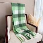 Green Plaid Cashmere Feel Scarf Oversized Winter Shawl Wrap Fringe 94  X 15 