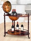 Old World Globe Rolling Home Mini Bar Beverage Serving Liquor Cart Wine Rack