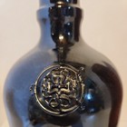 English Black Glass Sealed Squat Cylinder Bottle  Large Complex Armorial Seal  