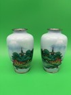 Pair Antique Japanese Musen Cloisonne Mt Fuji Pagoda Landscape Vases 4 5   