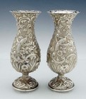 Stunning Pair Sterling Landscape Vases By Loring Andrews With Birds Castles