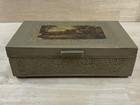 Carved Wood Box Music Trinket Jewelry With Mirror Vintage Antique Painted Scene