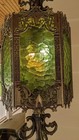 Vintage 1970 s Retro Mcm Green Glass Hanging Swag Chain Lamp Light Star Trek