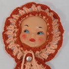 Vintage Crochet Wall Hanging Doll Face Bonnet Girl     13  Orange Pink Handmade
